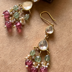 Elegant Kundan & Gemstone Chandelier Earrings